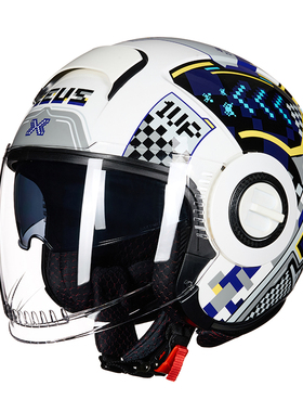 瑞狮夏季头盔男女士四季通用摩托车半盔双镜片四分之三盔轻便