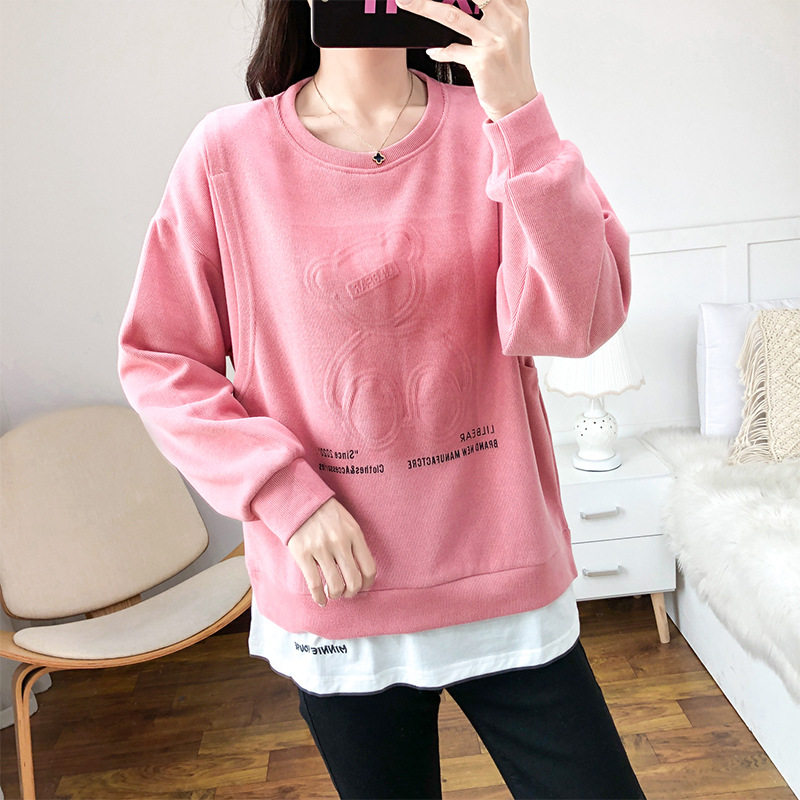 产后哺乳衣外出春秋辣妈款纯棉长袖上衣潮妈外穿喂奶衣服孕妇卫衣