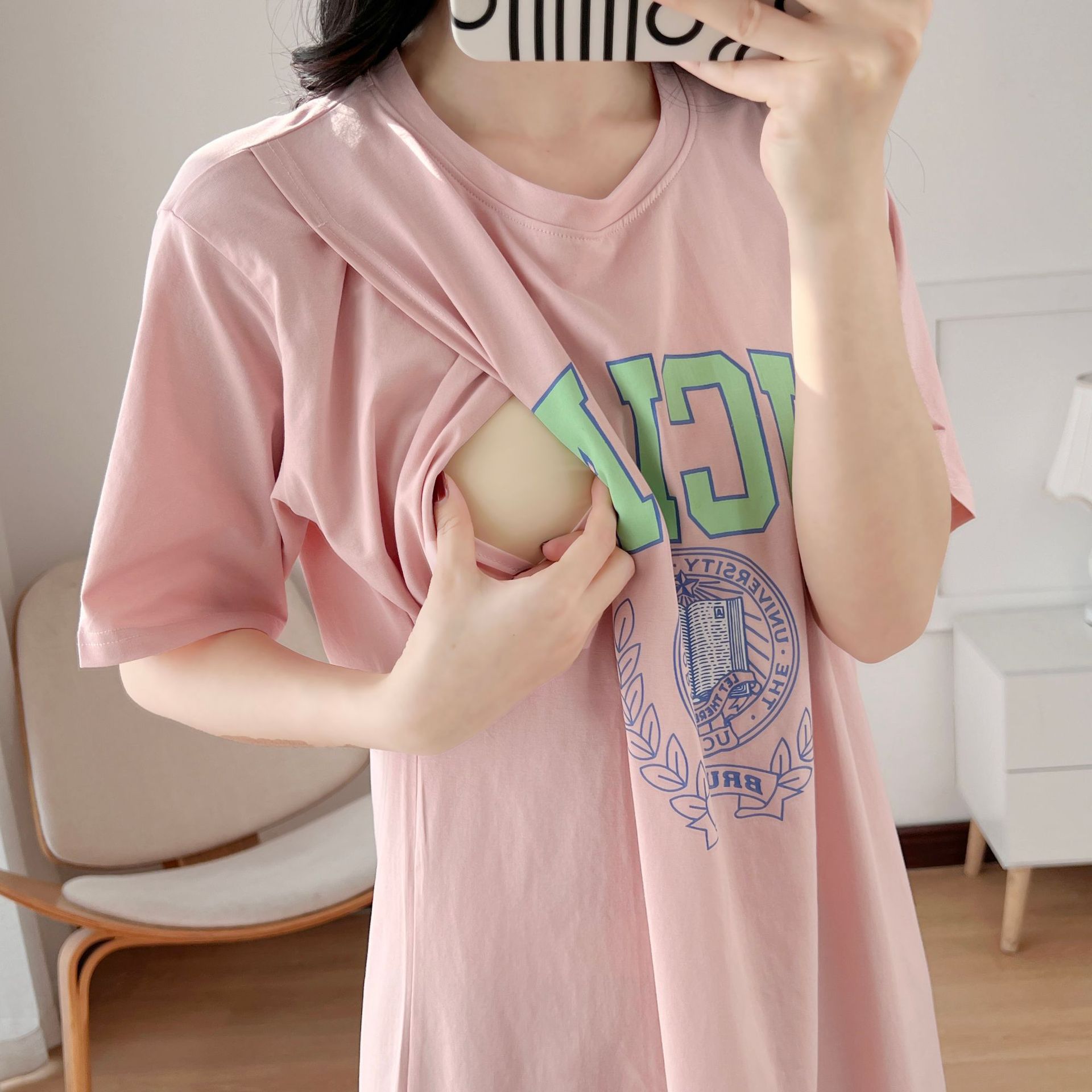 布艺哺乳睡裙夏季薄款孕妇睡衣短袖大码喂奶家居裙子纯棉包邮