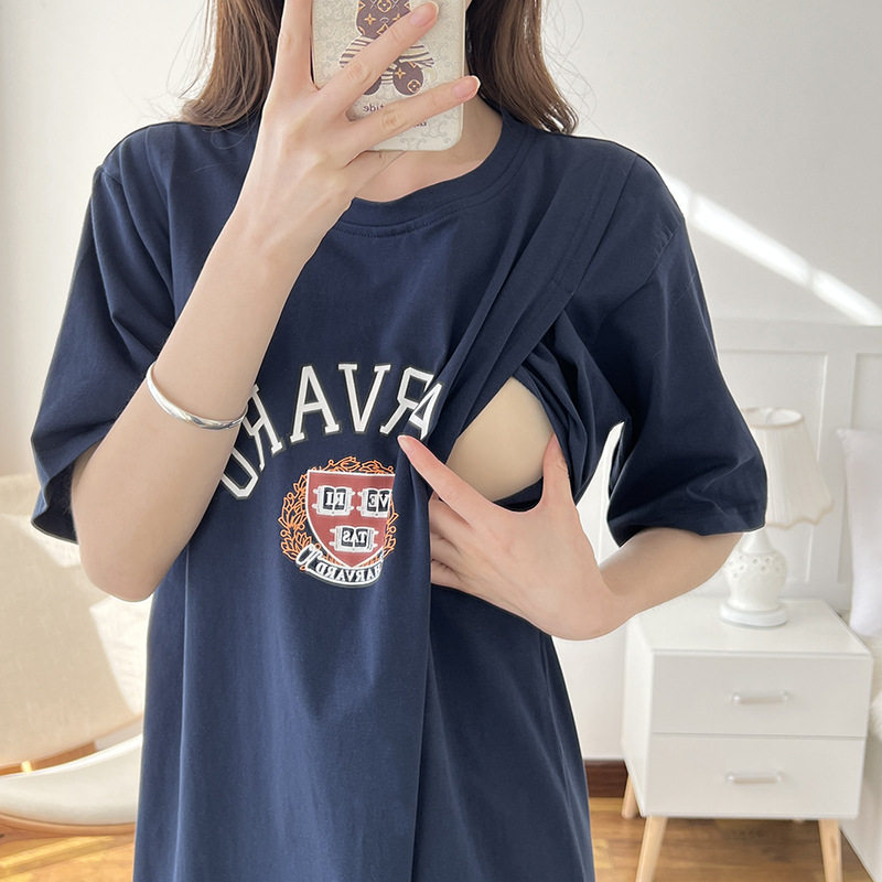 哺乳上衣短袖夏季外出外穿t恤孕妇产后连衣裙喂奶夏装辣妈款女潮