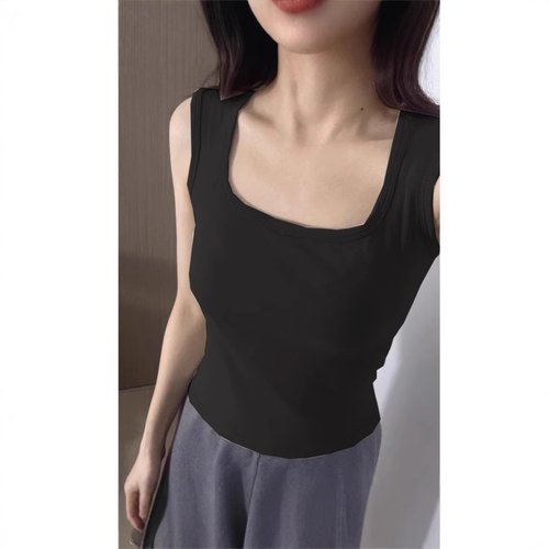 纯色简约u领吊带小背心女外穿修身夏季百搭时尚打底显瘦无袖上衣