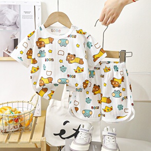 儿童短袖短裤套装夏季纯棉新款男童夏款衣服薄款女童衣服童装批发