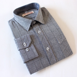 纯棉衬衫 男装 男士 老粗布条纹衬衣休闲全棉格子衬衫 长袖 春秋款