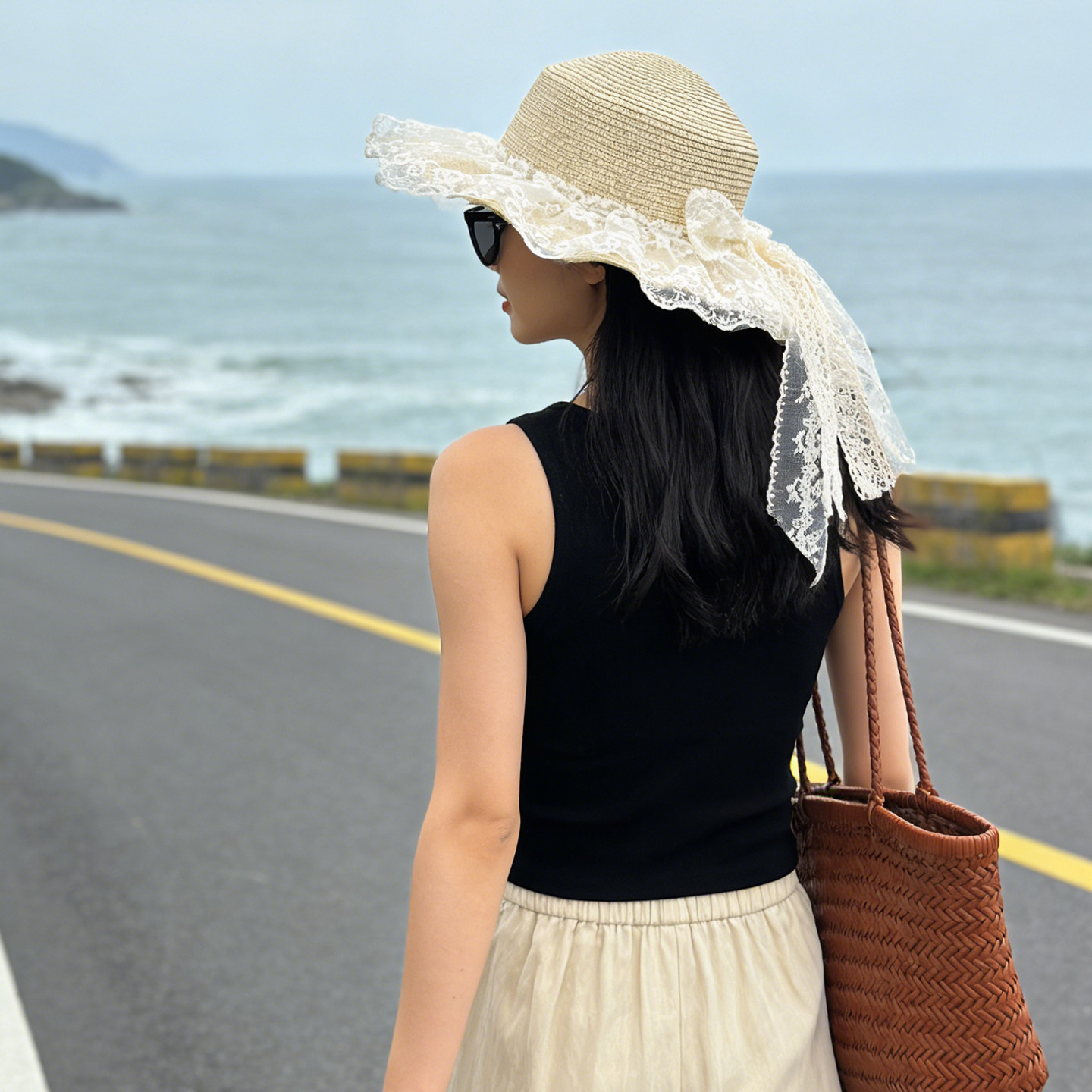夏季英伦平顶大沿防晒女士草帽