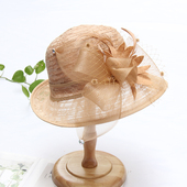 遮阳帽子女夏季 网纱花朵蕾丝防晒渔夫帽英伦复古圆顶优雅卷边礼帽