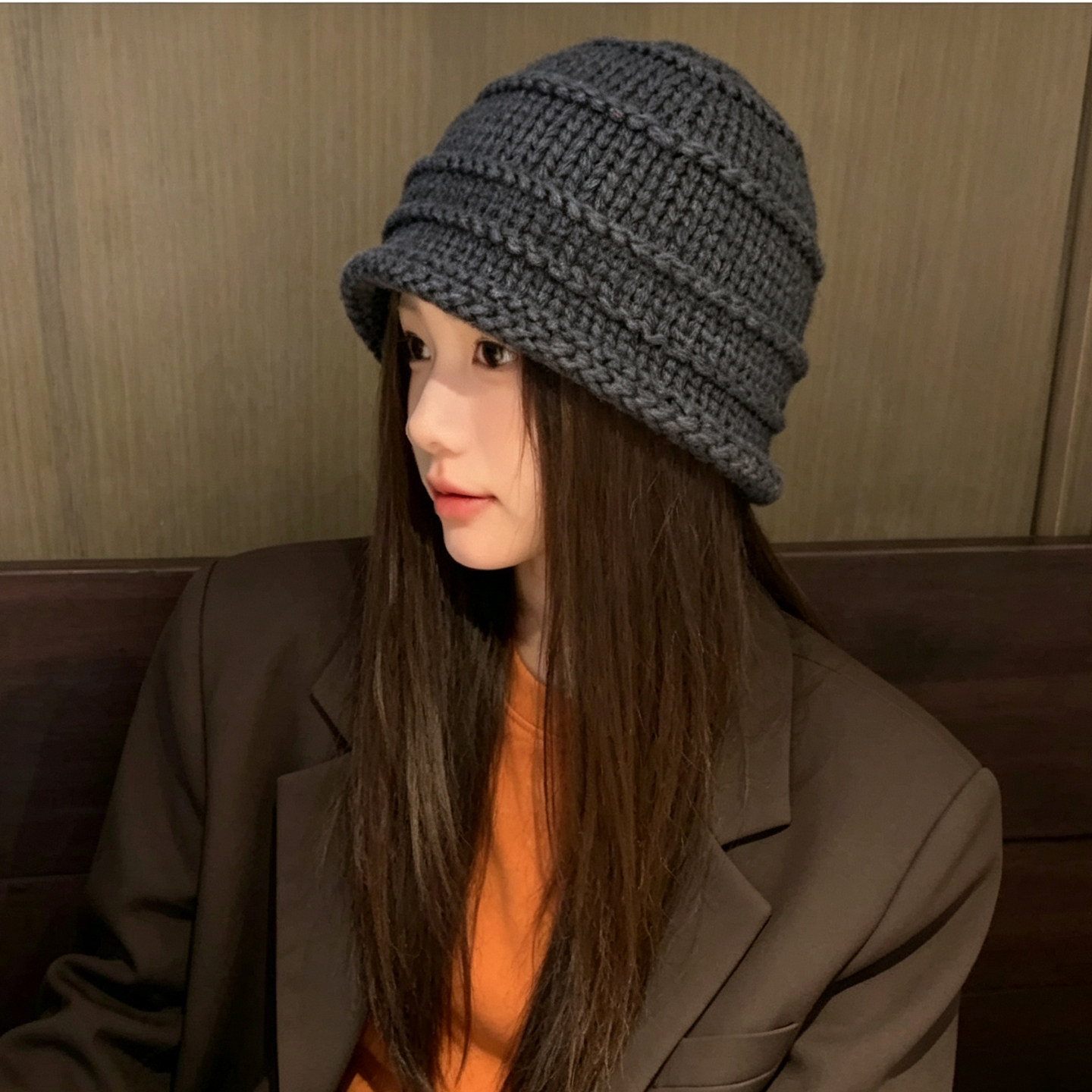 女秋冬韩版手工钩针粗毛线渔夫帽