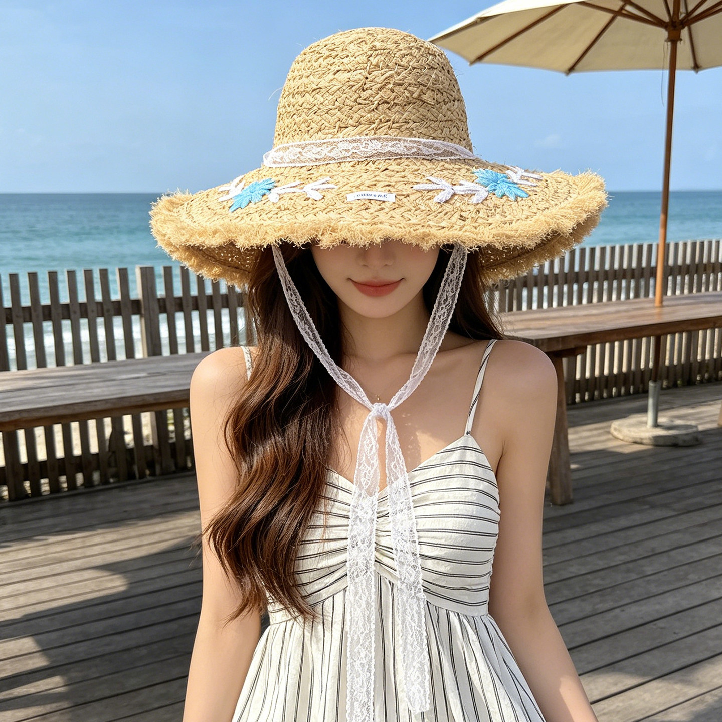 夏季拉菲草帽女士大檐防晒沙滩帽