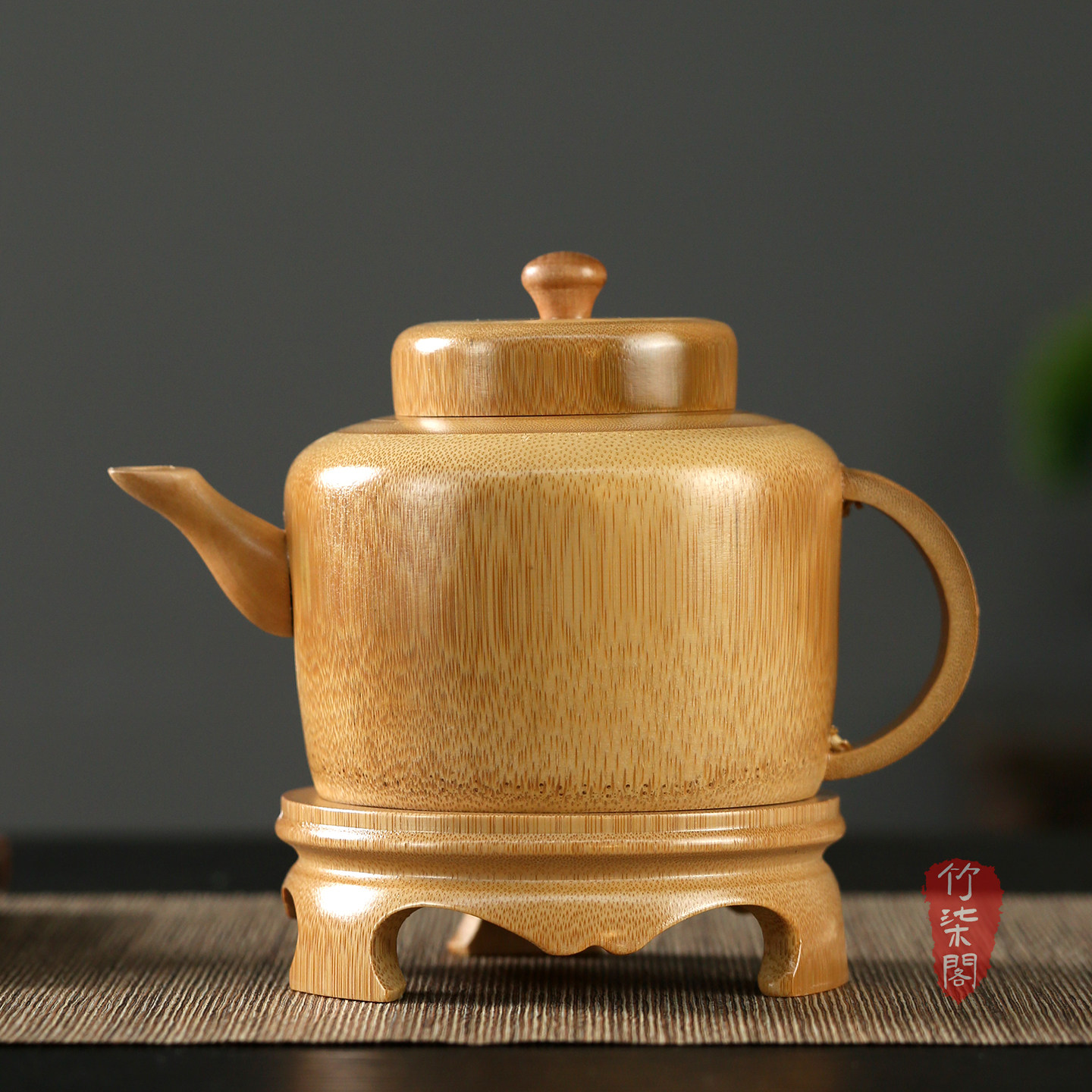 竹柒阁创意手工碳化竹茶壶老式泡茶壶家用茶罐摆件把玩竹制工艺品