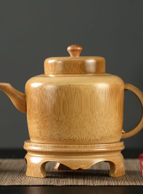 竹柒阁创意手工碳化竹茶壶老式泡茶壶家用茶罐摆件把玩竹制工艺品