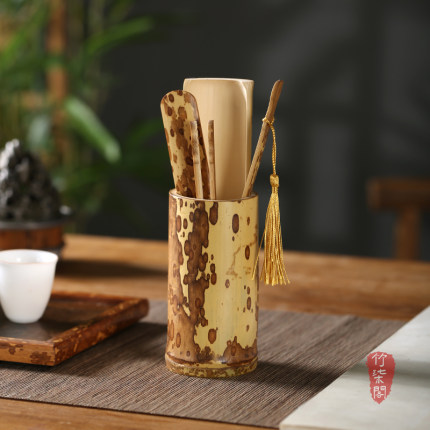 竹编梅妃竹茶则茶拨茶道六君子套装茶夹茶筒斑竹茶具茶笔筒配件