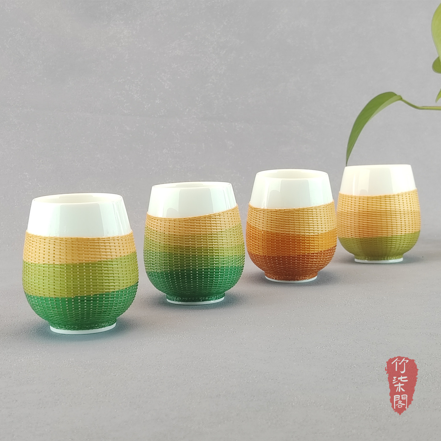 瓷胎竹编品茗杯单杯泡茶主人杯