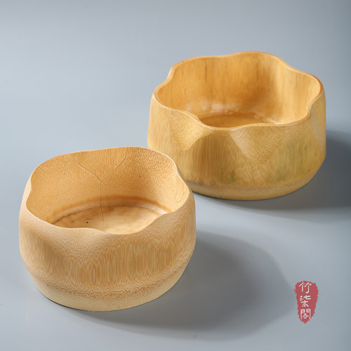 竹制荷叶碗日式茶道点心收纳无漆