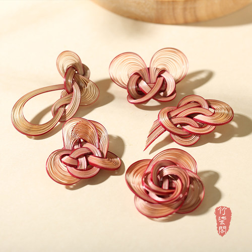 手工竹编胸针胸花配汉服旗袍别针