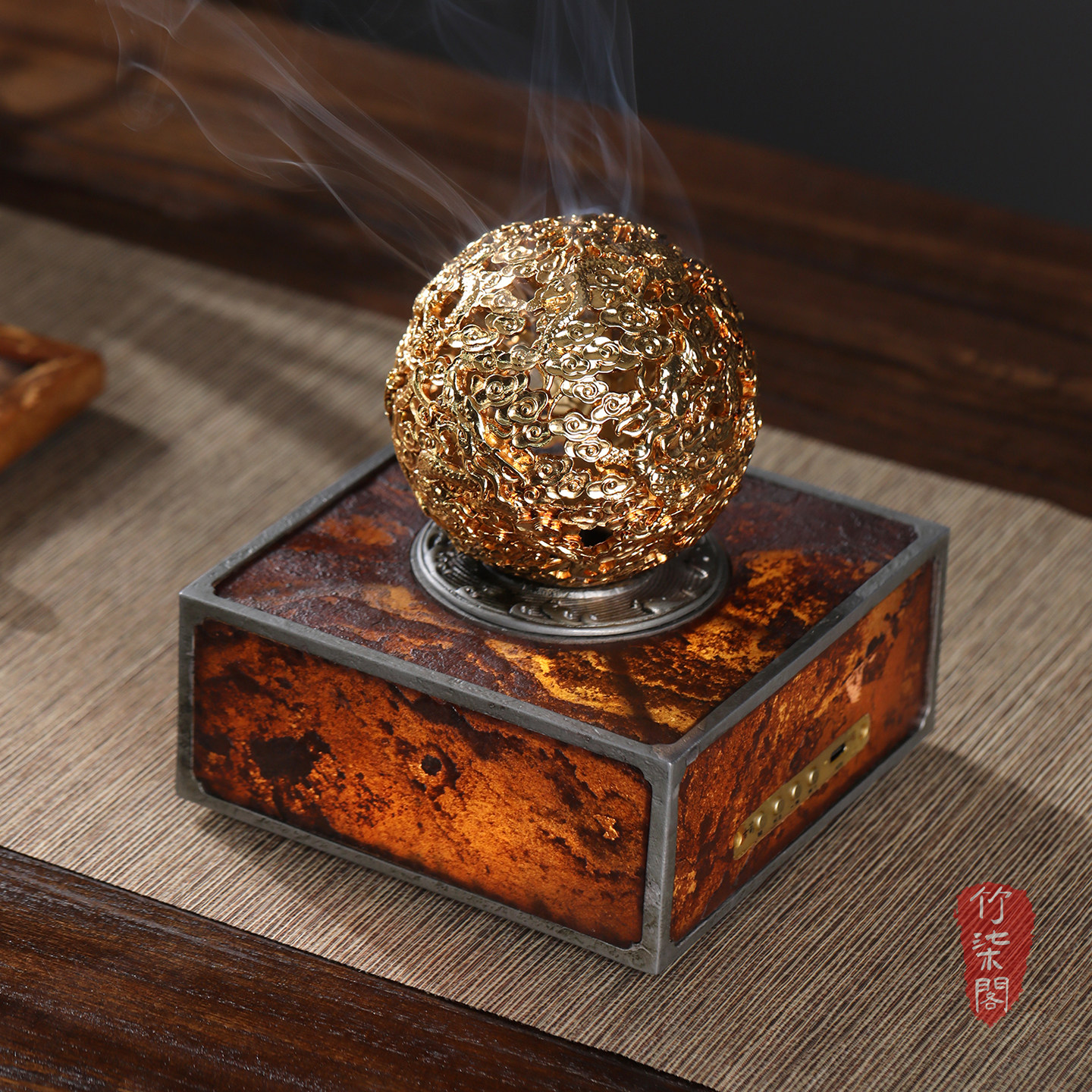 原创古篱岩石氛围灯老锡禅意音响香炉台灯新中式灯具装饰禅意茶室