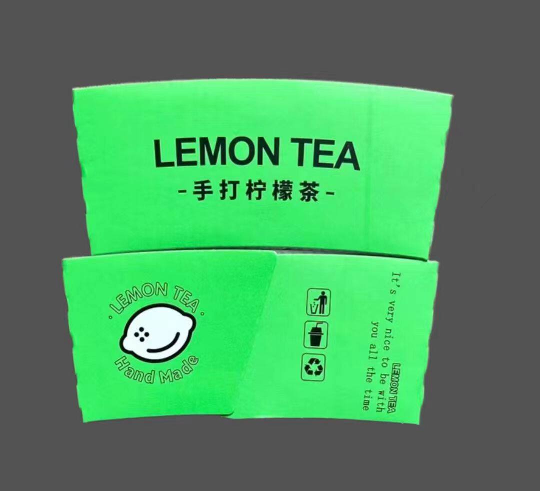 鄰里英文版杯套lemon tea98口径双层瓦楞杯套手打柠檬茶