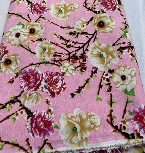 印花 3米棉麻布料浅粉色底彩印数码