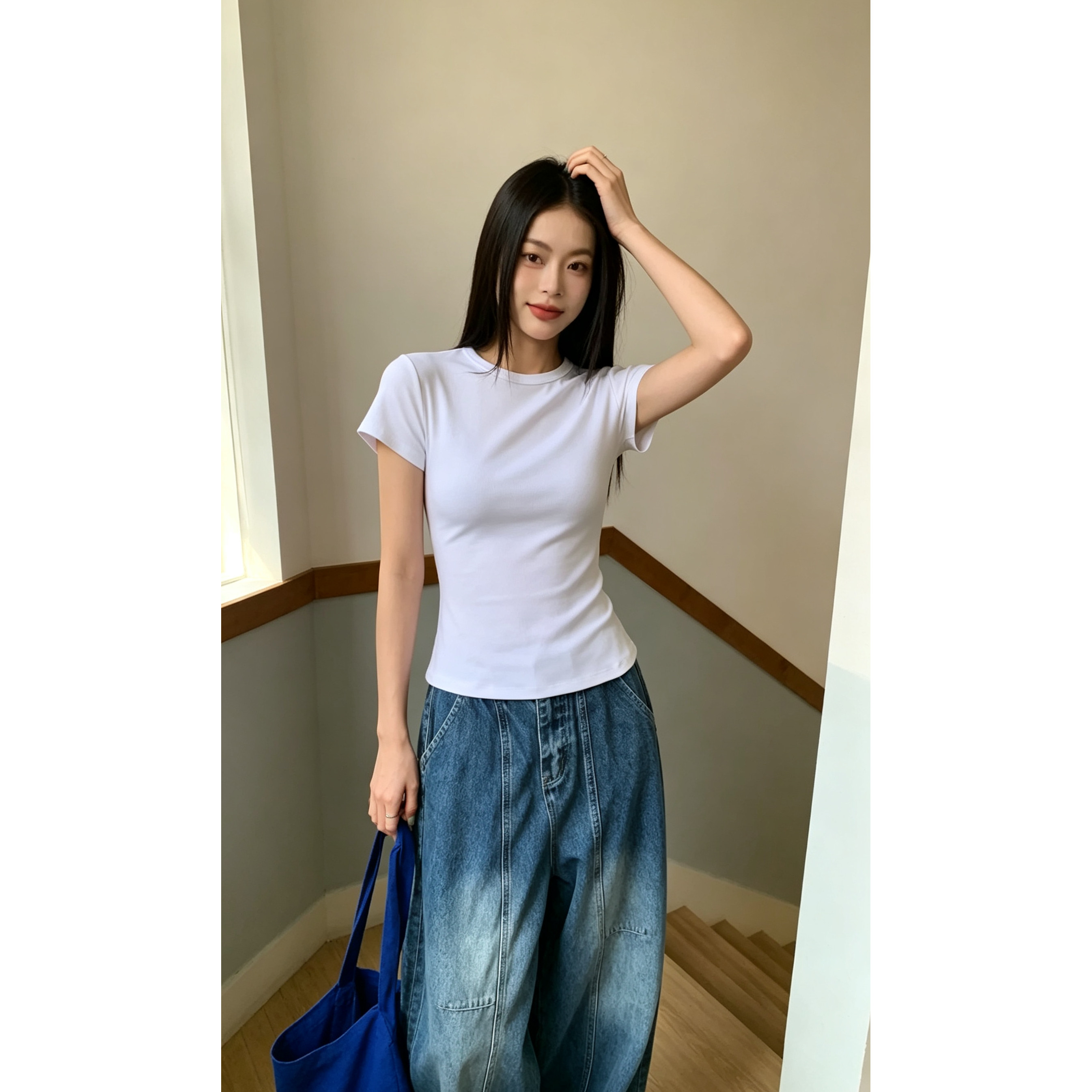 元熙超显瘦修身圆领短袖T恤女