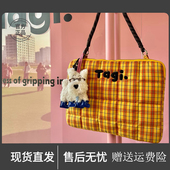 Tagi.菱格电脑包刺绣腋下小枕头包日常休闲通勤单肩防震笔记本包