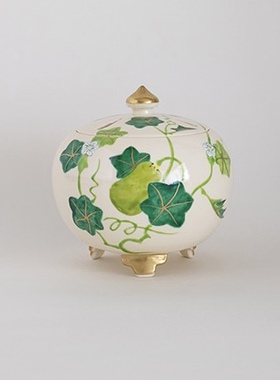 京都香老铺 松荣堂 色絵丸香炉 夕顔 复古京烧陶器 日本直邮