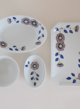 有田烧手绘花枝纹饭碗椭圆盘钵八角皿平盘长盘零食钵日本直邮