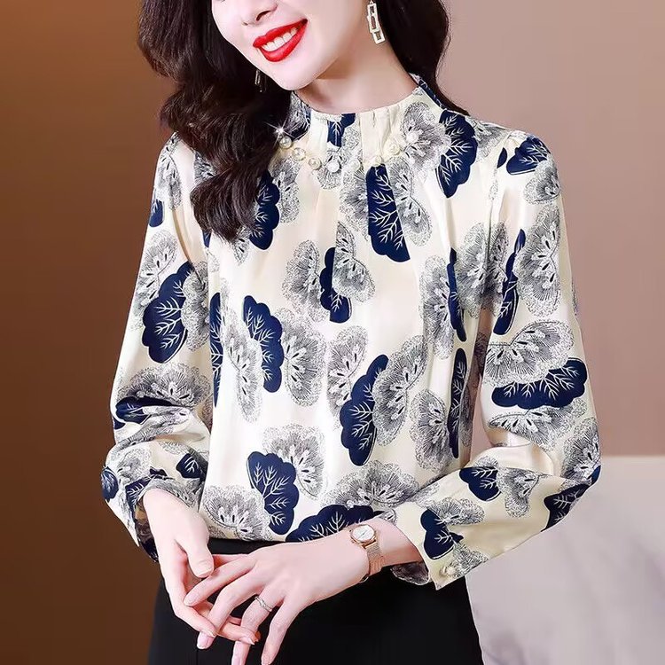 唯品会特卖清仓处理断码长袖半高领印花衬衫女装品牌正品春秋新款