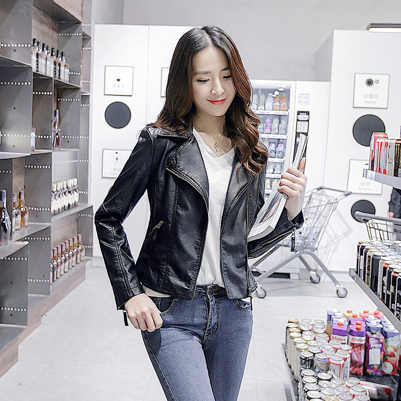 潮唯品会特卖清仓特价处理断码修身皮衣女装品牌正品春秋新款外套