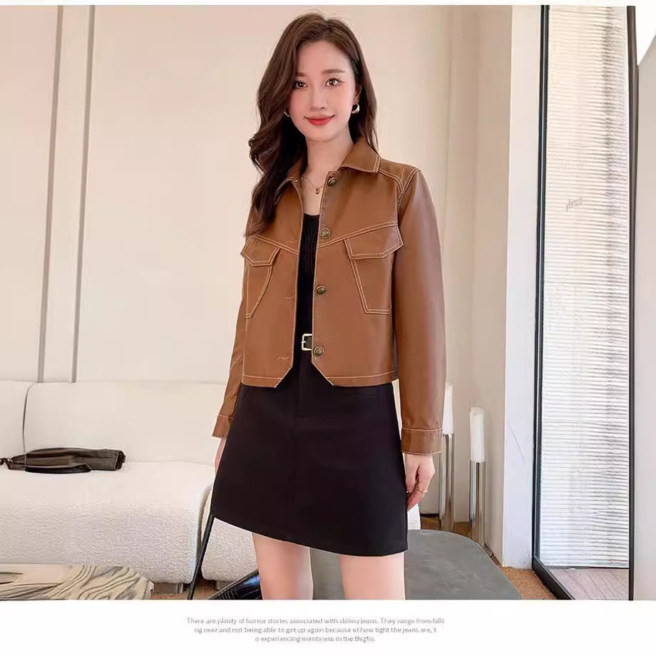唯品会特卖清仓特价处理断码女装pu皮衣风衣品牌品牌春秋新款外套
