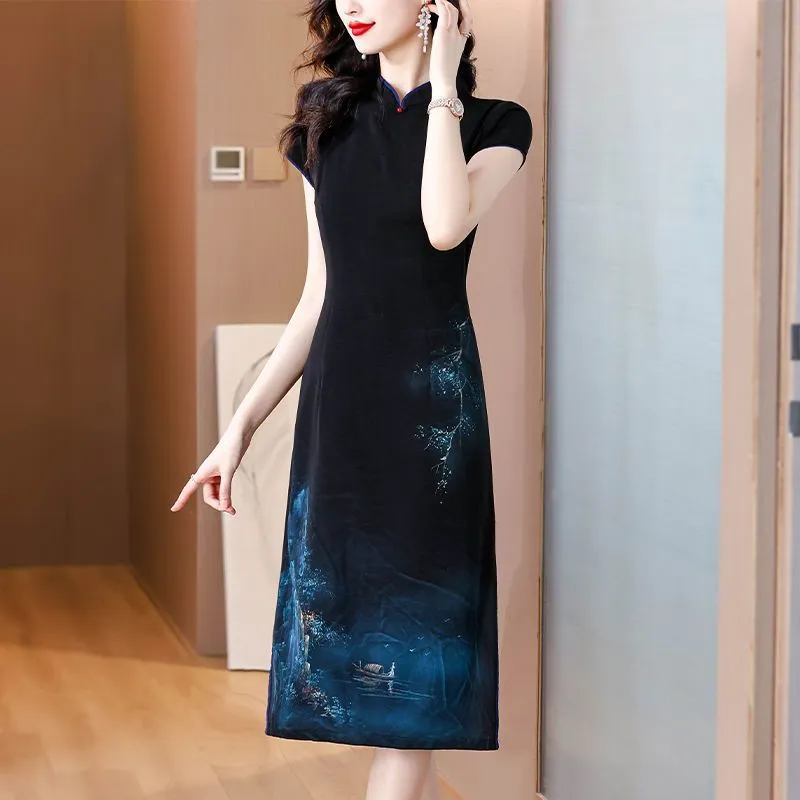 唯品会特卖清仓处理断码香云纱真丝桑蚕丝旗袍连衣裙女装品牌正品