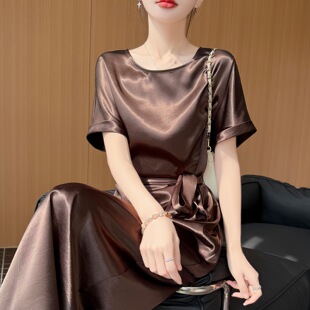 潮唯品会特卖特价处理断码短袖真丝桑蚕丝连衣裙女装品牌