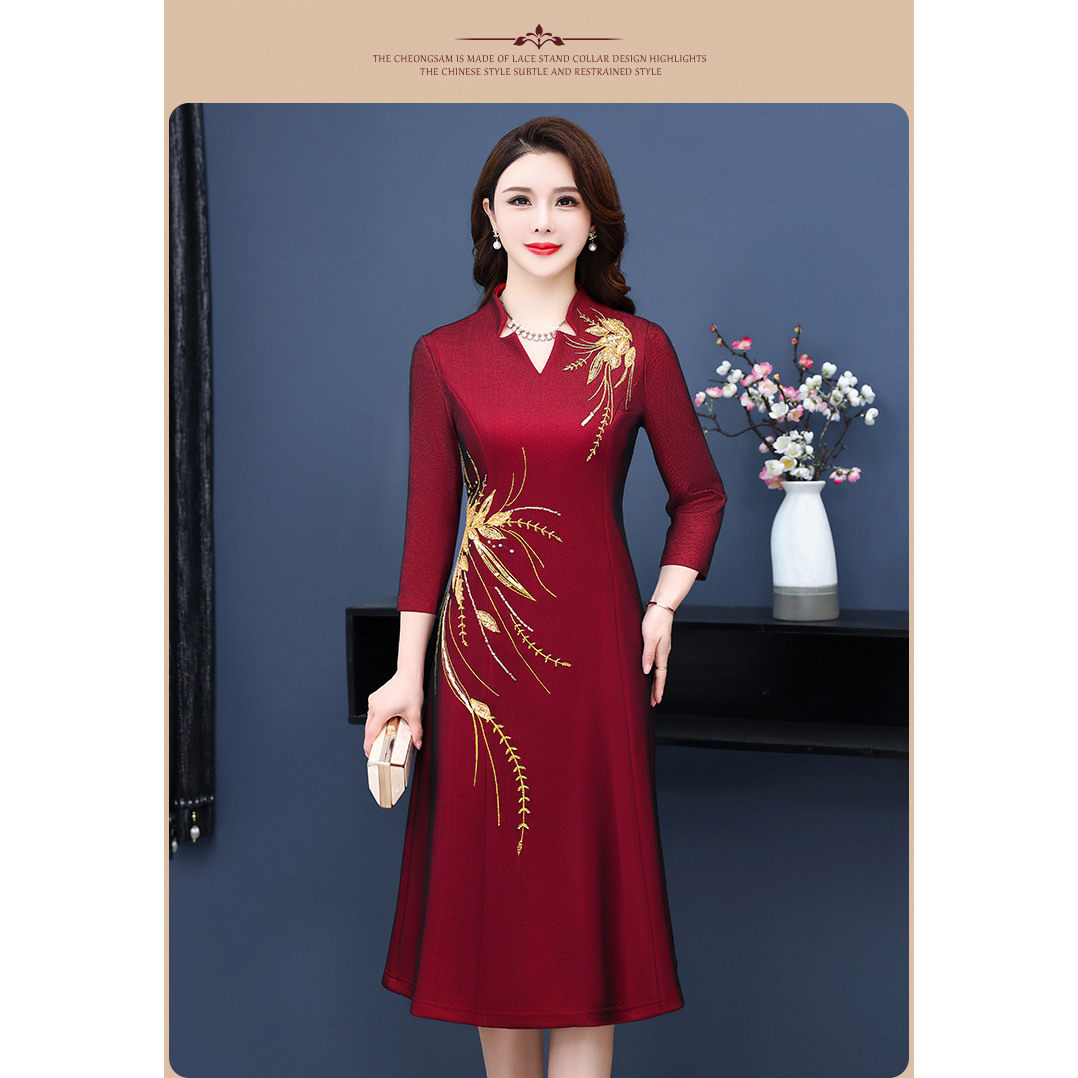 潮唯品会特卖清仓处理断码女装九分袖礼服连衣裙品牌正品春秋新款