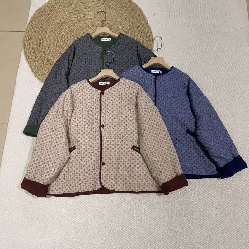 冬装新款甜美小清新碎花套头棉衣外套宽松休闲百搭圆领保暖棉服女
