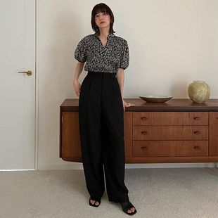 日本clane松本惠奈碎花上衣夏季热销款显瘦修身立领衬衣女款短袖