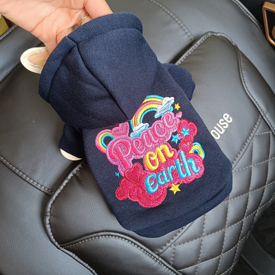 泡米酱彩虹和平卫衣宠物衣服狗狗泰迪比熊猫咪帽衫绒开衫牵引帽衫