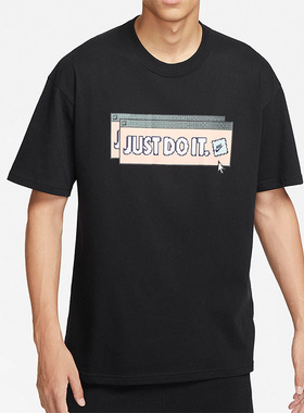 Nike/耐克正品卡通JUST DOIT字母圆领男子运动短袖FD1301-010