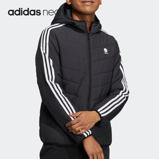 Adidas NEO休闲男子时尚 保暖防风棉服连帽外套HD4677 阿迪达斯正品