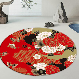 中式圆形地垫电脑椅子垫卧室客厅脚垫茶几吊篮垫地毯溪水防滑家用