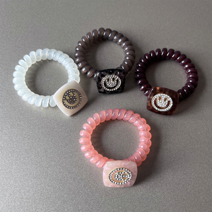 韩国进口发饰 南大门头饰品 百搭可爱笑脸发圈电话线头绳发绳皮套