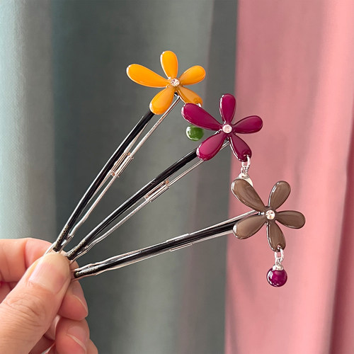 阿兹娜AZ百搭花朵小球盘发一字夹