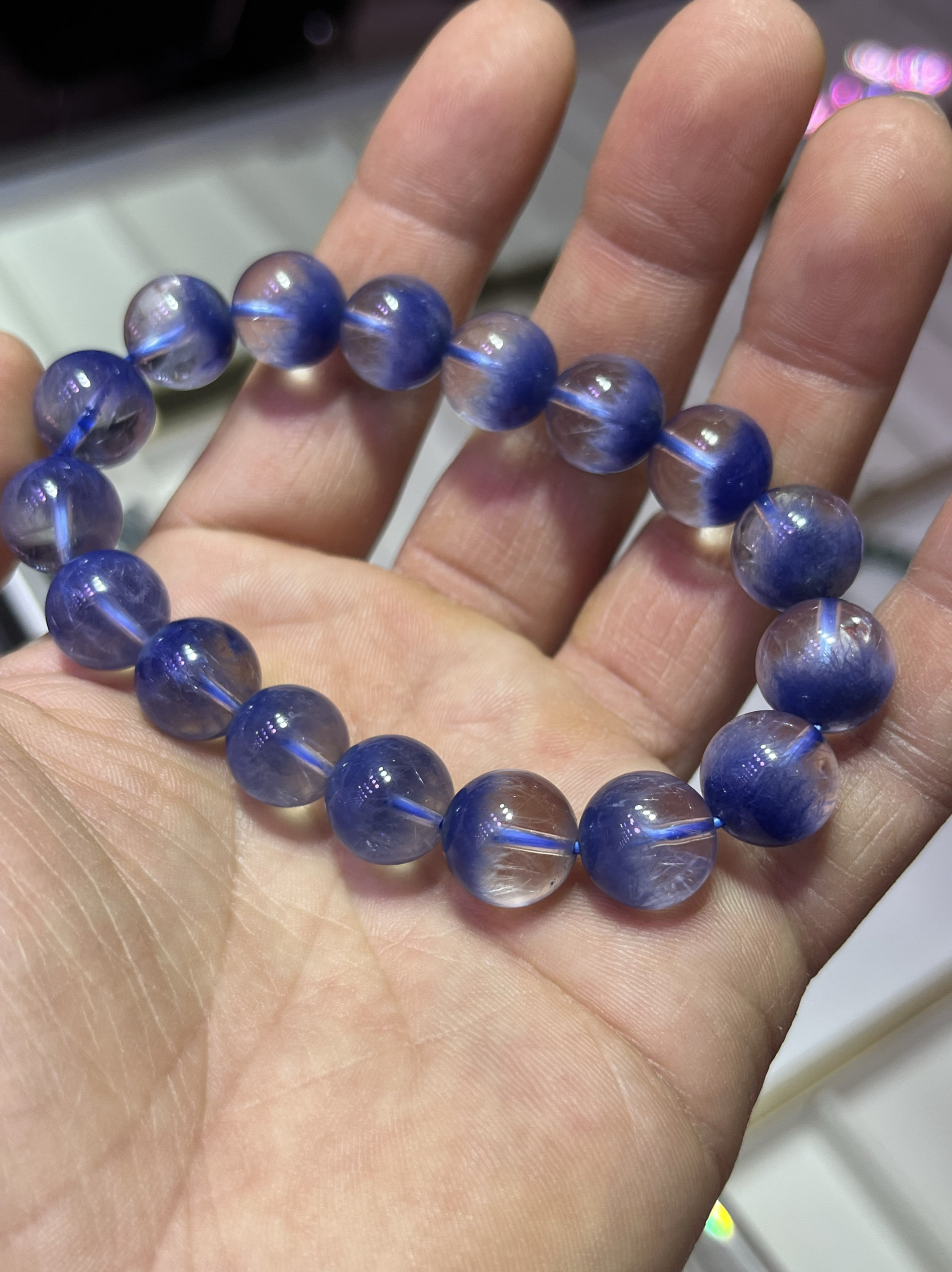 天然蓝线石手链蓝线石水晶手串女蓝绒晶单圈多圈生日礼物情侣