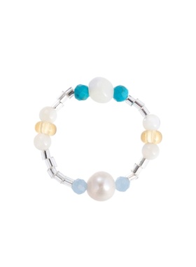 彩虹糖果珍珠戒指水晶戒指蓝色水晶黄色水晶弹力戒指