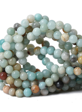 6-10mm天然原矿多彩天河石亚马逊石圆珠散珠 饰品配件diy手链材料