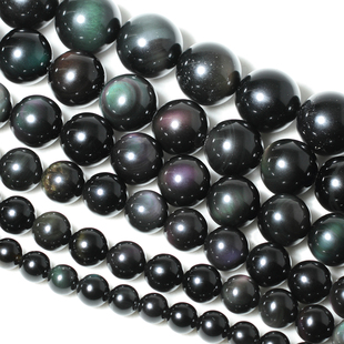 天然正品彩虹眼黑曜石散珠玉珠子diy手工串珠 穿手链手串编织材料