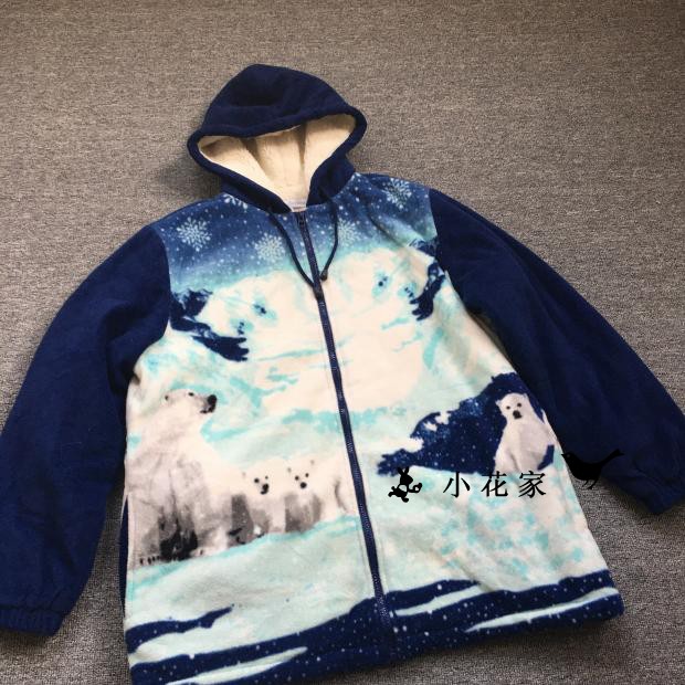 外贸男士冬季加厚保暖摇粒绒中长款棉衣棉服欧美图案外套