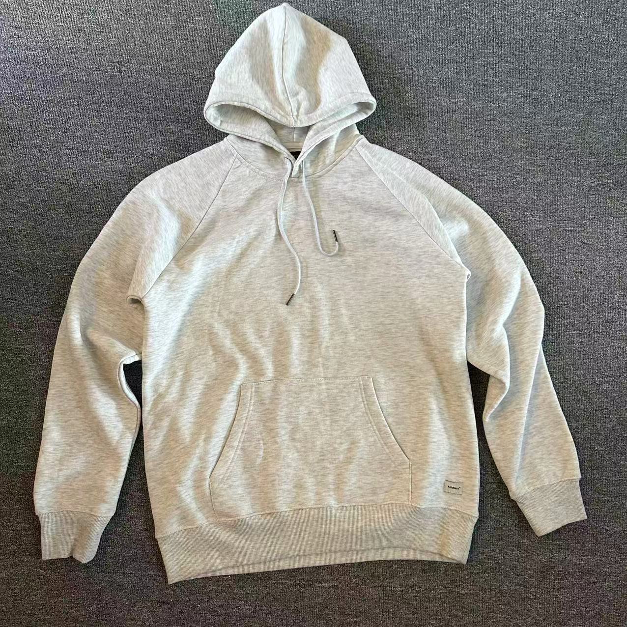 外贸男士秋冬加绒连帽纯色花灰色运动休闲卫衣 帽衫上衣