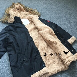 外贸 男士大码宽松毛领羊羔毛保暖可脱卸帽中长款风衣棉衣棉服外