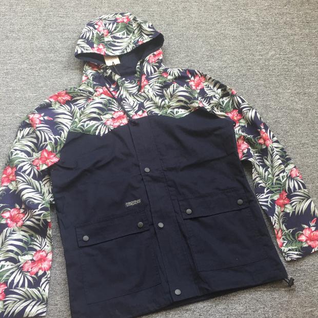 春秋男士纯棉印花连帽多兜工装学院风夹克衫开衫风衣外套