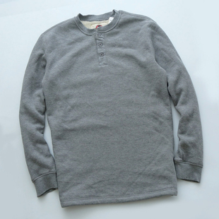 可可外贸 欧美男装出口尾货秋冬季纯色羊羔绒加厚亨利领大码卫衣