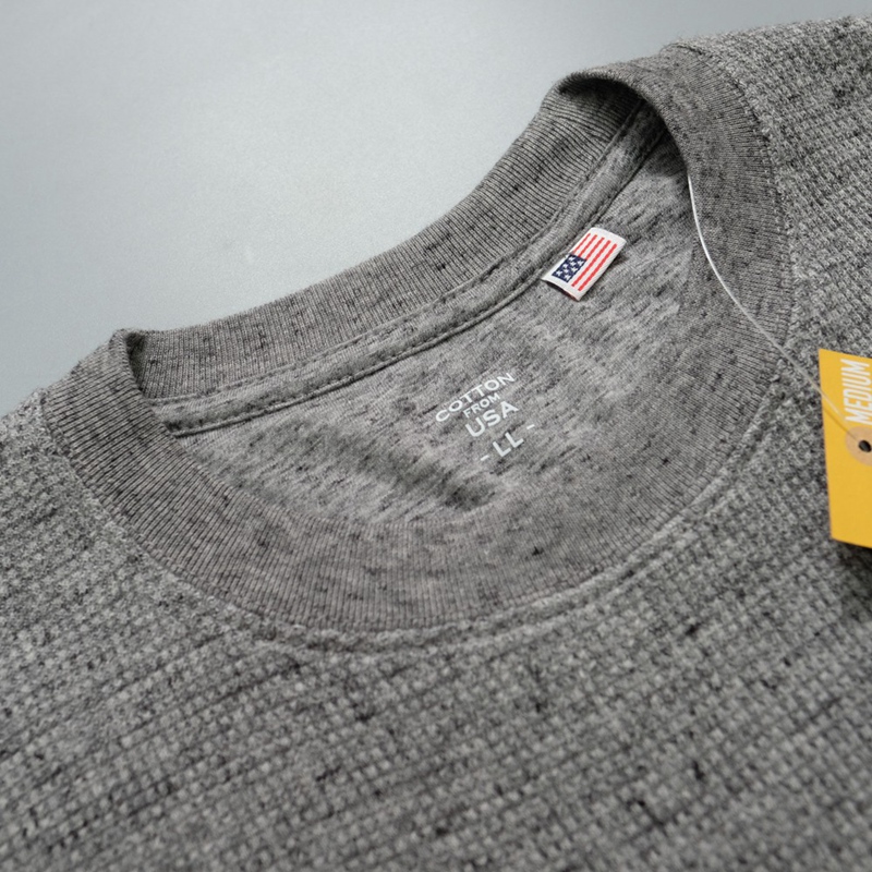 外贸美棉华夫格圆领T恤卫衣长袖