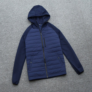 可可外贸 日系户外暖90绒男拼接款连帽轻薄便排骨羽绒服软壳外套