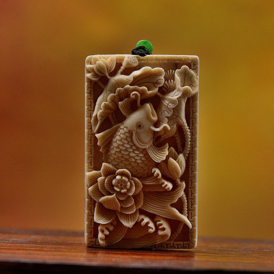 猛犸牙好运连猛犸牙天然材料手工雕刻精品吊坠挂牌包挂原皮精雕年